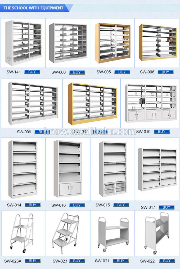 2017 heißer Verkaufsreihenmetallbeweglicher Buchwagen des bibliotheksmöbeleisenregals 2
