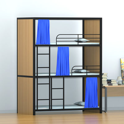 Dreifache Schichten Stahl-Mesh Hotel Steel Loft Bed mit Vorhang