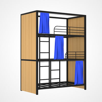 Dreifache Schichten Stahl-Mesh Hotel Steel Loft Bed mit Vorhang