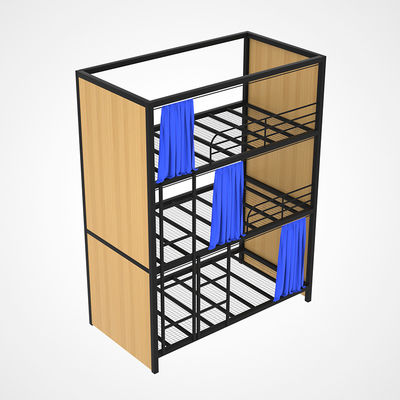 Dreifache Schichten Stahl-Mesh Hotel Steel Loft Bed mit Vorhang