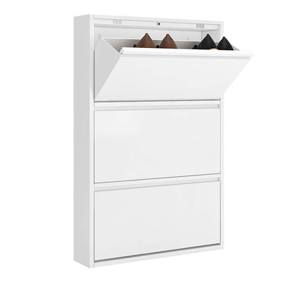 Weißes moderner Entwurfs-Metallspeicher-Kabinett 3 Schichten Schuhregal-Stahlschrank-