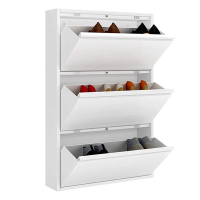 Weißes moderner Entwurfs-Metallspeicher-Kabinett 3 Schichten Schuhregal-Stahlschrank-
